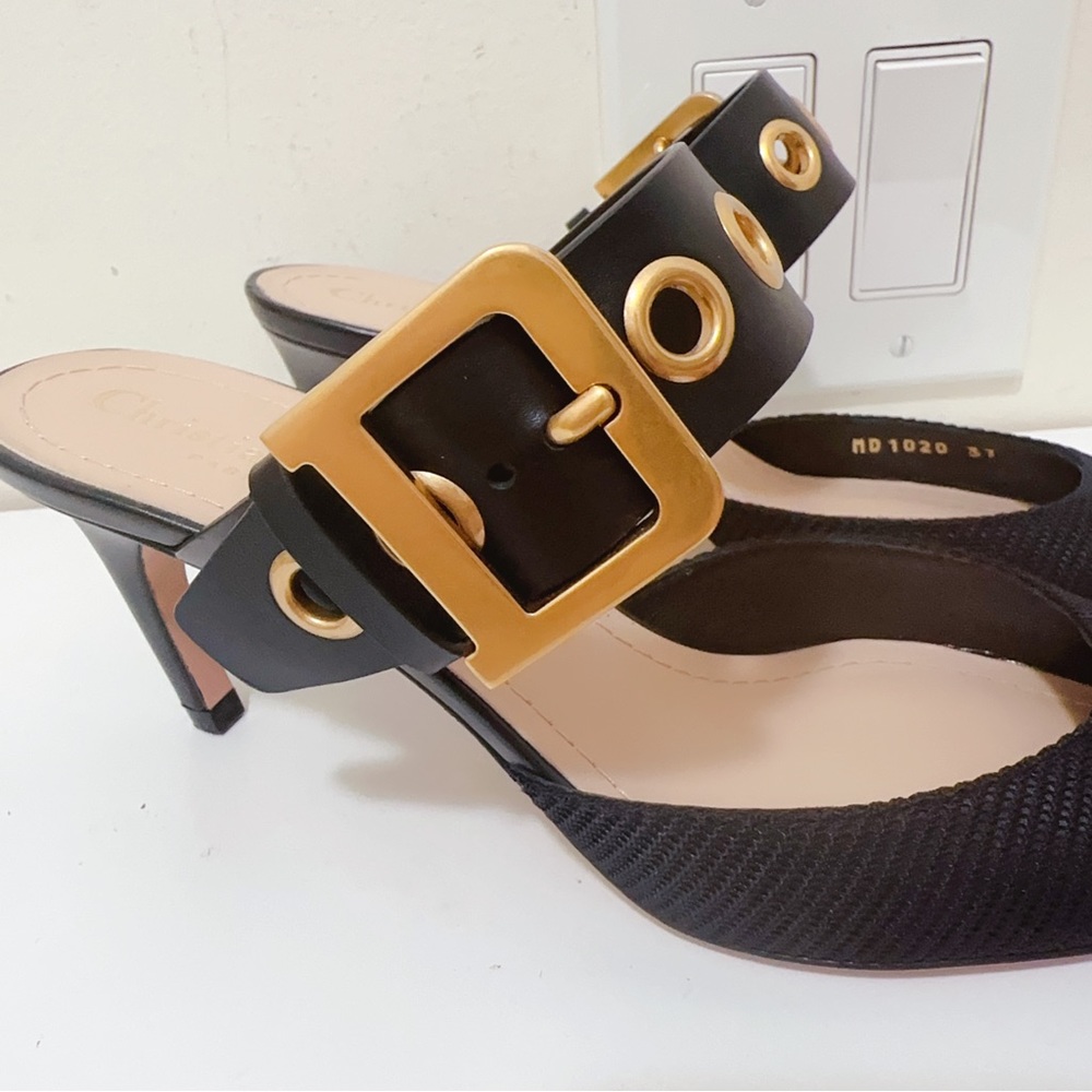 CHRISTIAN DIOR Technical Fabric Calfskin D-Dior Heeled Mule - Picture 7 of 11